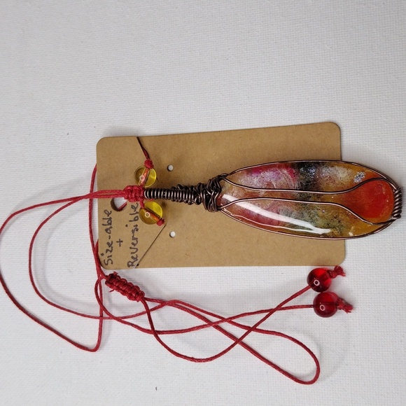 Celestial Blast Brass wrapped handmade  stone OOAK reversible Necklace 4 inch - Picture 6 of 6